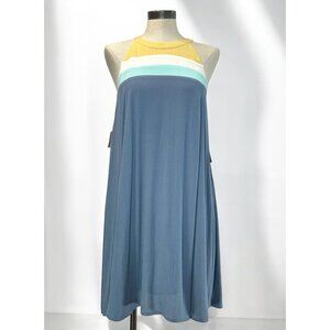 O’Neill Tristyn Mini Dress M Halter Sleeveless Backless Blue Colorblock Stripe